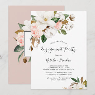 Elegante Magnolia Weißer und Blütendachter Engagem Einladung