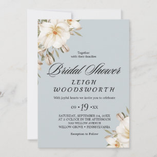 Elegante Magnolie Blau Graue Brautparty  Einladung