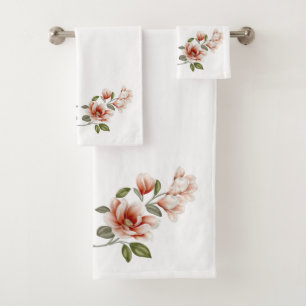 Elegante Magnolie blüht Badezimmer-Tuch-Set Badhandtuch Set