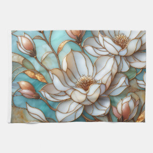 Elegante Magnolie Buntglas-Blumenmosaik-Kunst Geschirrtuch