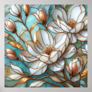 Elegante Magnolie Buntglas-Blumenmosaik-Kunst Poster