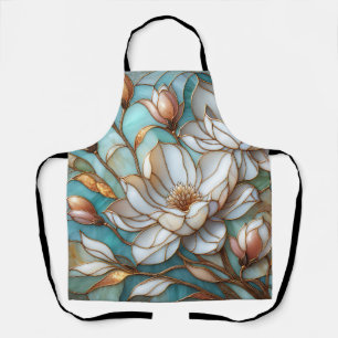 Elegante Magnolie Buntglas-Blumenmosaik-Kunst Schürze