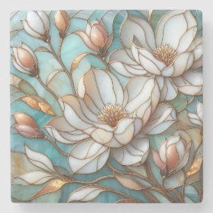 Elegante Magnolie Buntglas-Blumenmosaik-Kunst Steinuntersetzer