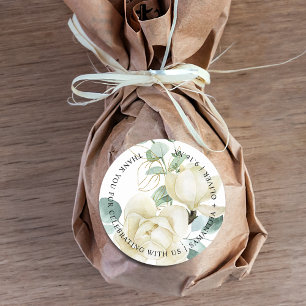 Elegante Magnolie Eukalyptus Dankeschön Hochzeit Runder Aufkleber
