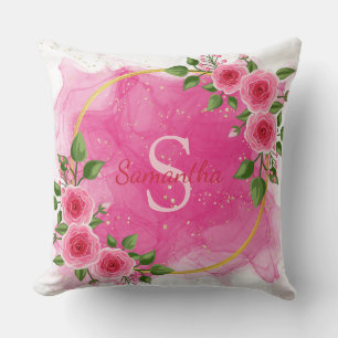 Elegante Magnolie   Rosa monogrammierte Wurfkissen Kissen