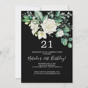 Elegante Magnolie Schwarz-Weiß 21. Geburtstag Einladung