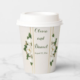 Elegante Magnolie und goldene Rahmenhochzeit Pappbecher