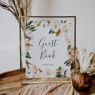 Elegante Magnolie Weißes und rosafarbenes Gästeb Poster