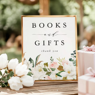 Elegante Magnolien-Baby-Shower-Bücher- und Geschen Poster