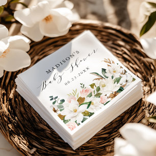 Elegante Magnolien-Baby-Shower im Wasserfarblook Serviette