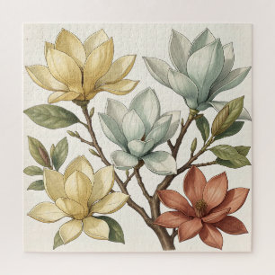 Elegante Magnolienblüten Creme Gelb Terrakotta Puzzle