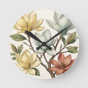 Elegante Magnolienblüten Creme Gelb Terrakotta  Runde Wanduhr