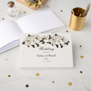 Elegante Magnolienblüten Hochzeit Gästebuch