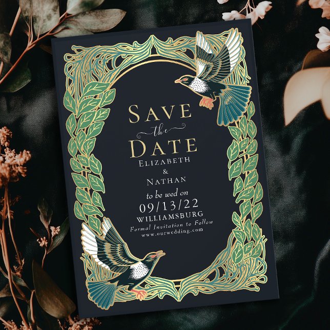 Elegante Magpie Art Nouveau Wedding Save the Date Einladung (Von Creator hochgeladen)