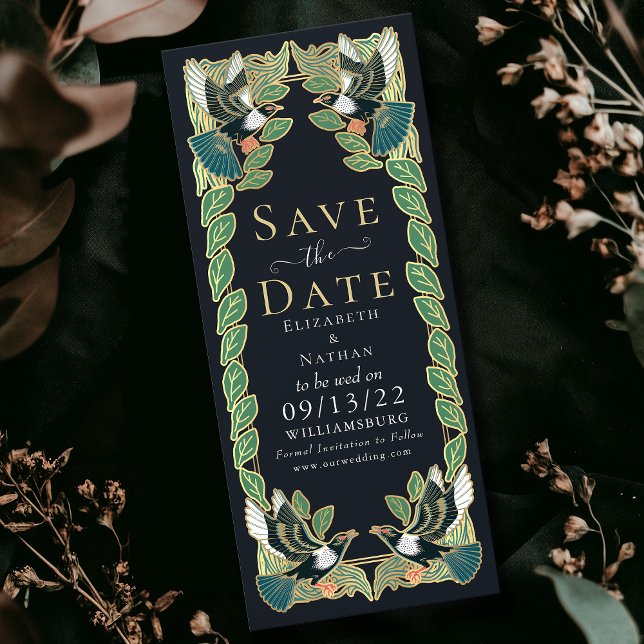 Elegante Magpie Art Nouveau Wedding Save the Date Einladung (Von Creator hochgeladen)
