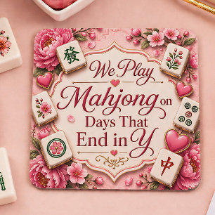 Elegante Mahjong-Unterlage Rosa Blumenfliesen Rechteckiger Pappuntersetzer