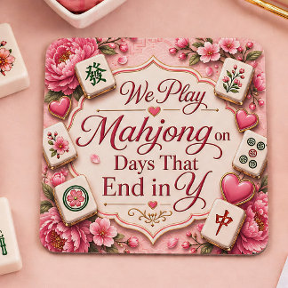 Elegante Mahjong-Unterlage Rosa Blumenfliesen Rechteckiger Pappuntersetzer