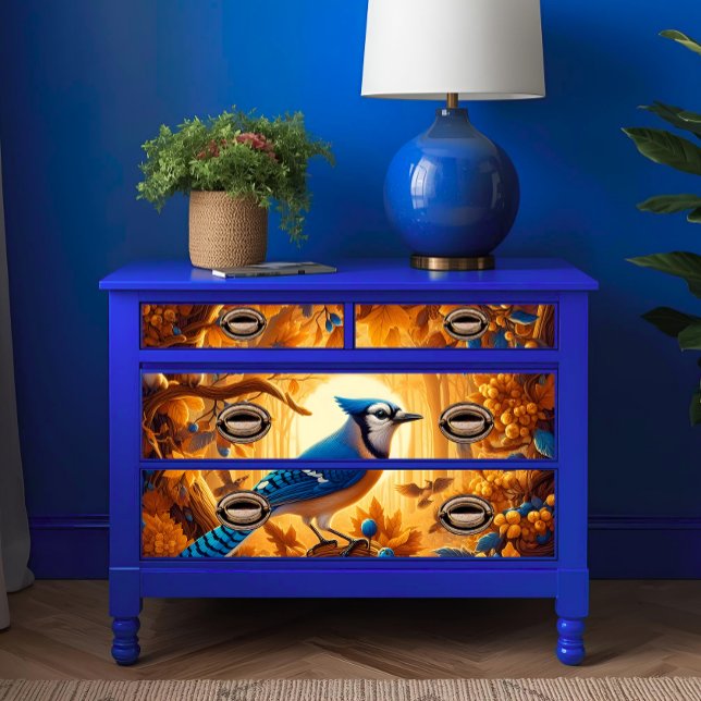 Elegante Majestic Blue Jay im Herbstglühen Seidenpapier (Von Creator hochgeladen)