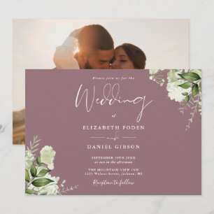 Elegante Malven-Blumen-Grün-Foto-Hochzeit Einladung