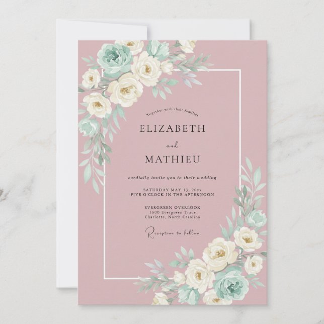 Elegante Malvenfarbene Botanische Hochzeit Einladung (Vorderseite)