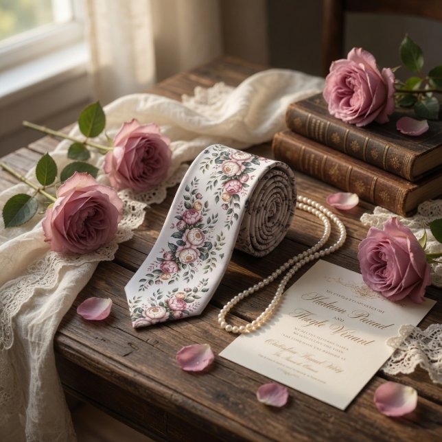 Elegante Malvenrose Vintage Blumenmuster Krawatte (Von Creator hochgeladen)