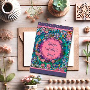 Elegante Mama Blumenfloral Hübsch Pink Blue Mother Karte