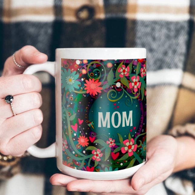 Elegante Mama Rosa grüne Blüteninspirivität Kaffeetasse (Von Creator hochgeladen)