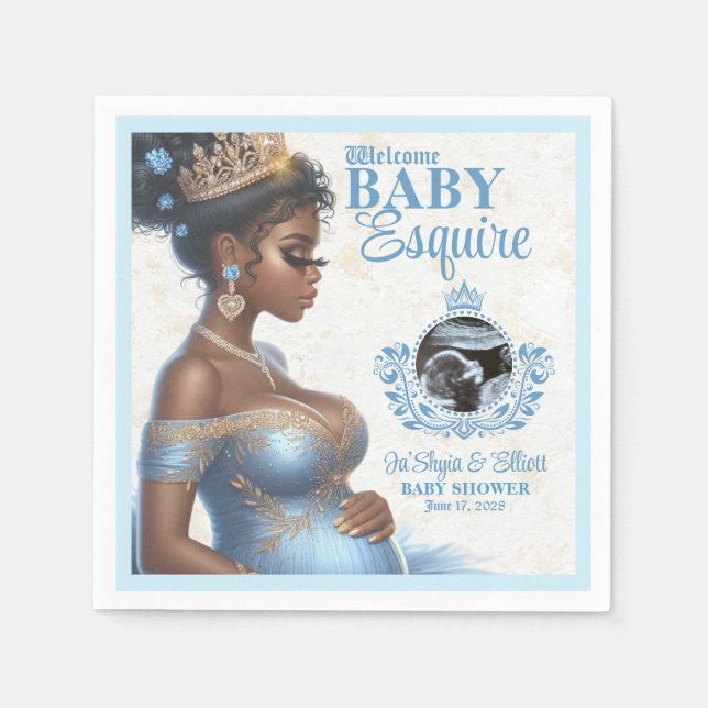 Elegante Mama zum Blue & Gold Royal Baby Shower Serviette (Vorderseite)