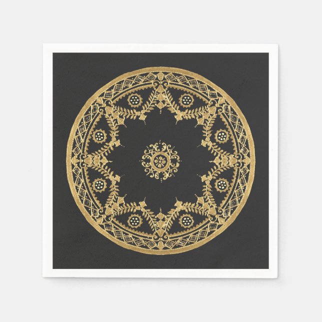 Elegante Mandala aus schwarz und gold Serviette (Vorderseite)
