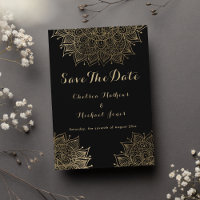 Elegante Mandala aus schwarzem Gold Save the Date