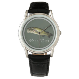 Elegante Männer Bass Fish Time Black Leather Custo Armbanduhr