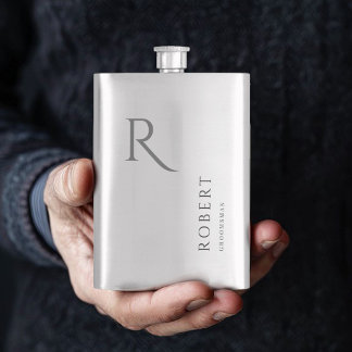 Elegante männliche Monogramm-Trauzeugin-Geschenkfl Flachmann