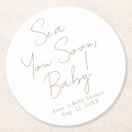 Elegante Mar Náutico Baby Shower Runder Pappuntersetzer