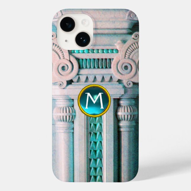 ELEGANTE MARBLE COLUME, PINK BLUE GEM STONE MONOGR Case-Mate iPhone HÜLLE (Rückseite)