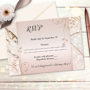 Elegante Marble Floral Rose Gold Wedding RSVP Card Einladung