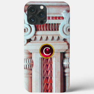 ELEGANTE MARBLE-SPALTE, ROTES GEM-STEIN-MONOGRAMM iPhone 13 PRO MAX HÜLLE