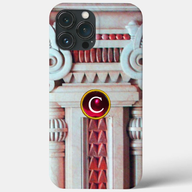 ELEGANTE MARBLE-SPALTE, ROTES GEM-STEIN-MONOGRAMM Case-Mate iPhone HÜLLE (Rückseite)