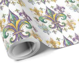 Elegante Mardi Gras Farben Decoupage Geschenkpapier