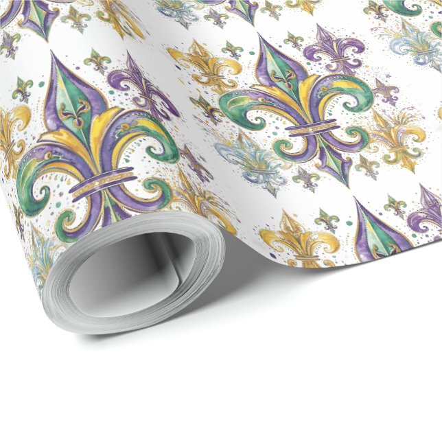 Elegante Mardi Gras Farben Decoupage Geschenkpapier (Rolleneckpunkt)