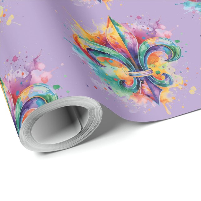 Elegante Mardi Gras Farben  Geschenkpapier (Rolleneckpunkt)