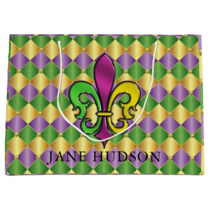 Elegante Mardi Gras Fleur De Lis Design Geschenkta Große Geschenktüte