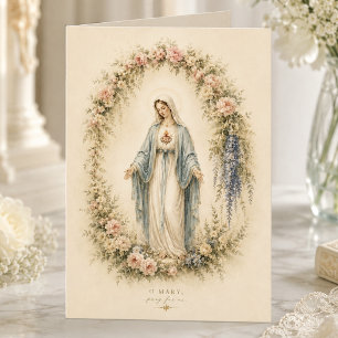 Elegante Marien-Wasserfarben-Katholische Blumendek Karte