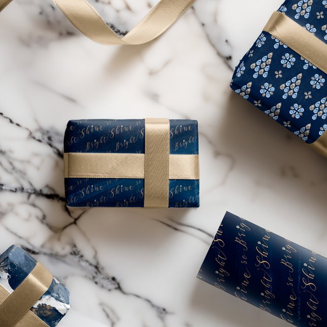 Elegante Marine Aquarellfarben Tinte & Golden Jewe Geschenkpapier Set (Elegant Navy Watercolor Ink & Golden Jewels Wrapping Paper Sheets)