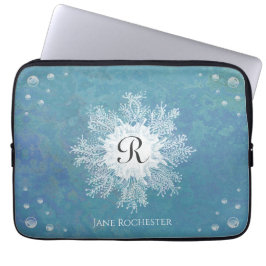 Elegante Marine Coral Blue Green Coral Monogram Laptopschutzhülle