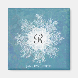 Elegante Marine Coral Blue Green Coral Monogram Magnet