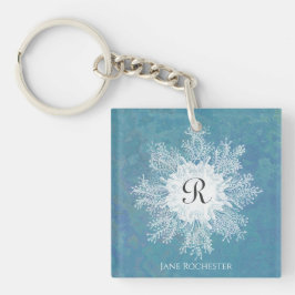 Elegante Marine Coral Blue Green Coral Monogram Schlüsselanhänger