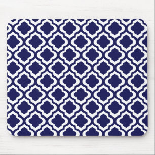 Elegante Marine-marokkanischer Gitter Quatrefoil Mousepad