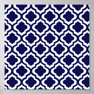 Elegante Marine-marokkanischer Gitter Quatrefoil Poster