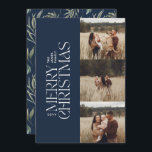 Elegante Marine moderne minimale Multi-Foto botani Feiertagskarte<br><div class="desc">Elegantes marineblaues,  modernes,  minimales,  mehrfarbiges botanisches Blattwerk mit mehreren Fotos.</div>