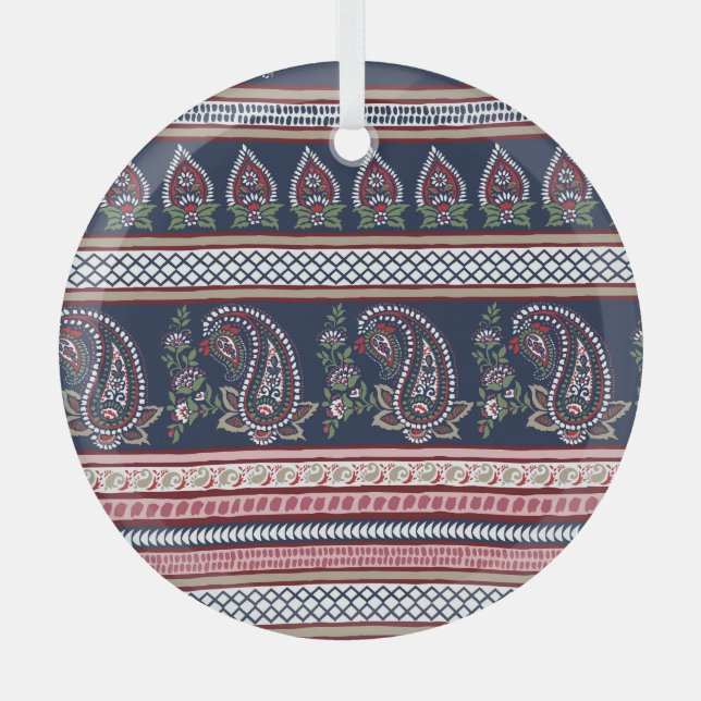Elegante Marine Paisley: Zeitloses Grenzdesign Ornament Aus Glas (Vorderseite)